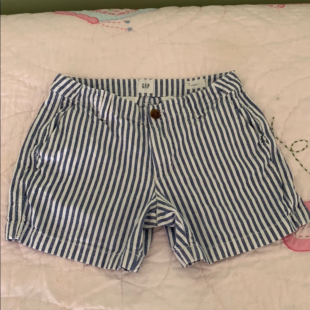 Blue and white striped women’s shorts